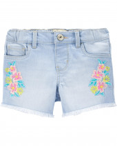 Эластичные джинсовые шорты с цветочным принтом