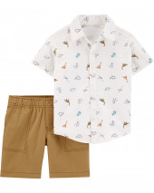 2-Piece Dinosaur Button-Front & Canvas Short