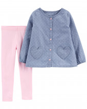 2-Piece Heart Chambray Top & Legging Set