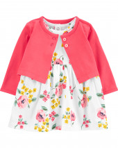 2-Piece Floral Bodysuit Dress & Cardigan Set