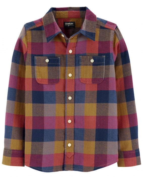 Plaid Woven Button-Front Shirt