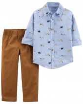 2-Piece Plaid Button-Front Shirt & Pant Set