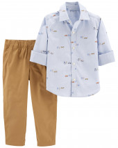 Baby 2-Piece Button-Front Shirt & Khaki Pant Set