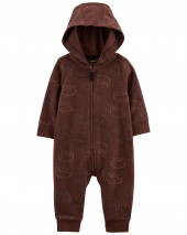 Brown Baby Zip-Up Hooded Fleece Jumpsuit