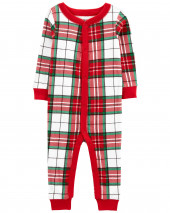 Baby 1-Piece Plaid Snap-Up Cotton Footless PJs