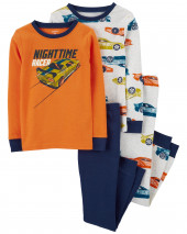 Orange Kid 4-Piece Race Car 100% Snug Fit Cotton PJs