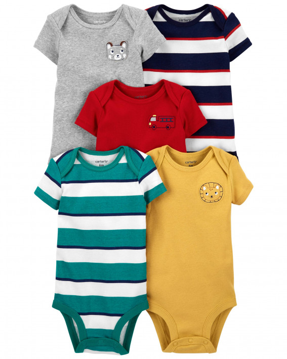 Multi Colored Baby 5-Pack Short-Sleeve Bodysuits