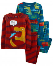 Red/Blue Toddler 4-Piece Dinosaur 100% Snug Fit Cotton PJs
