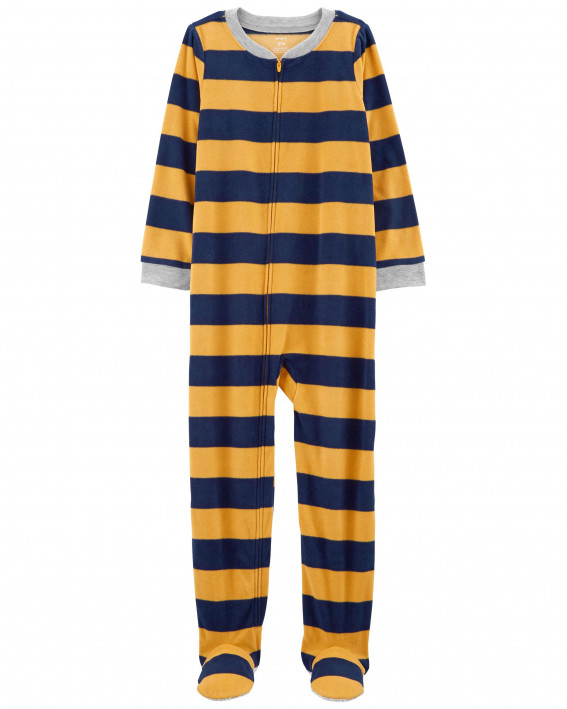 Kid 1-Piece Striped Fleece Footie PJs